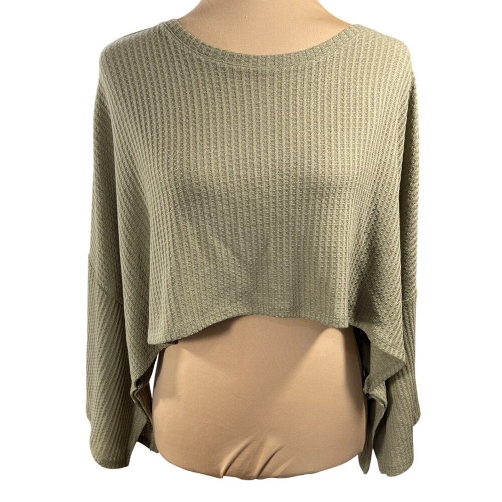 New Versona Waffle Knit Cropped Top Dolman Moss Green S Small